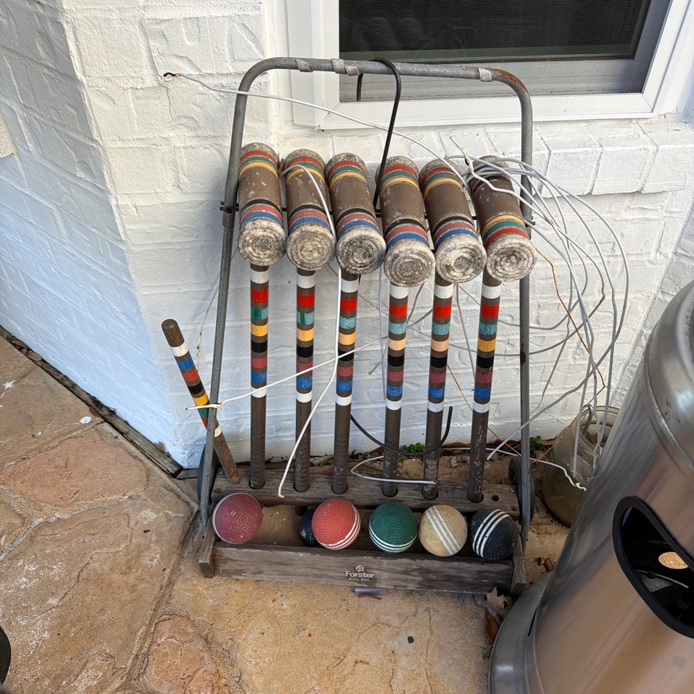 Vintage Croquet Set with Multicolor Mallets